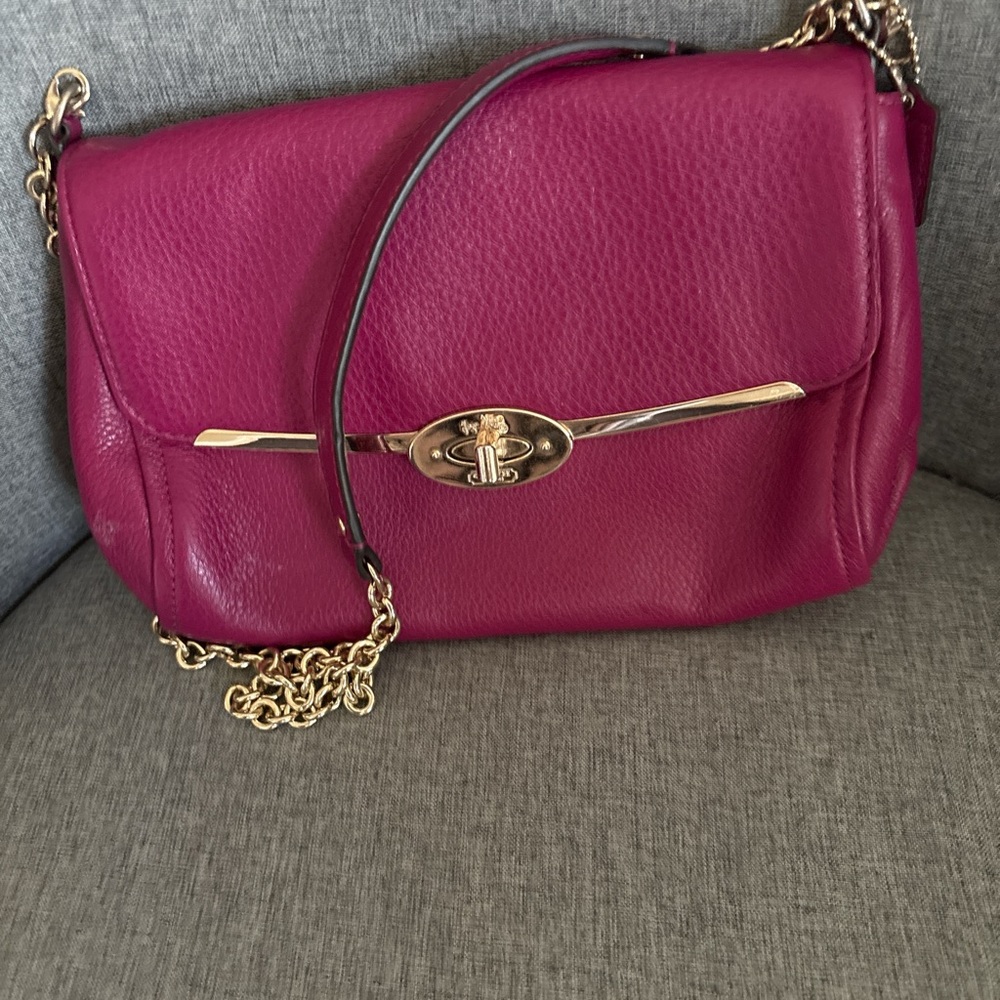 Coach Fuchsia Leather Shoulder Bag with Gold Accents